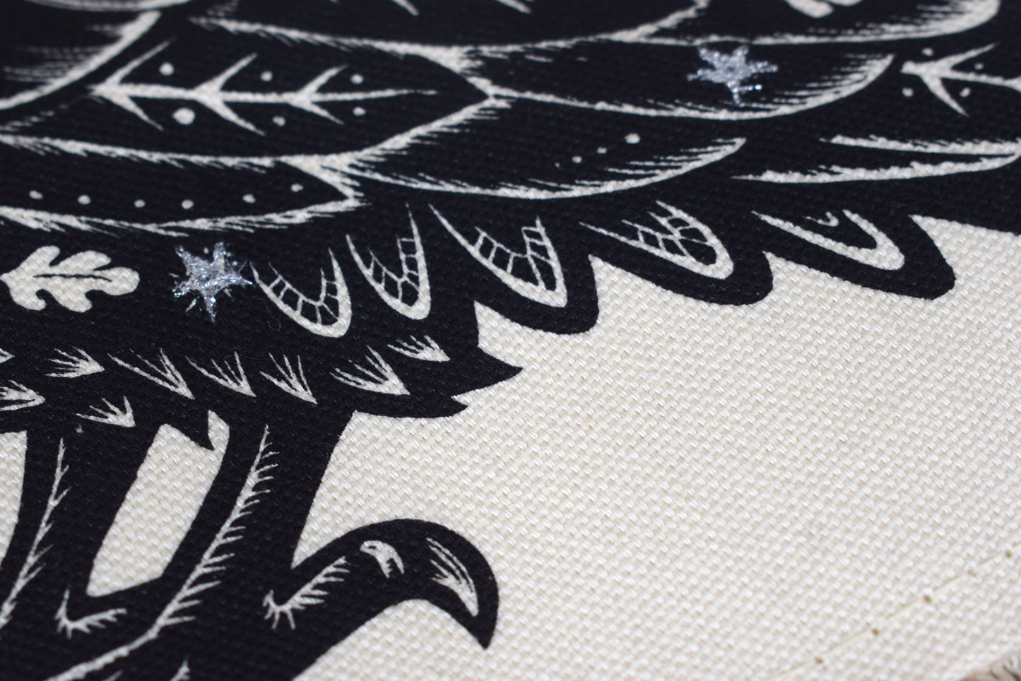Crow with silvery stars: Screen Printed wall hanging (made to order)