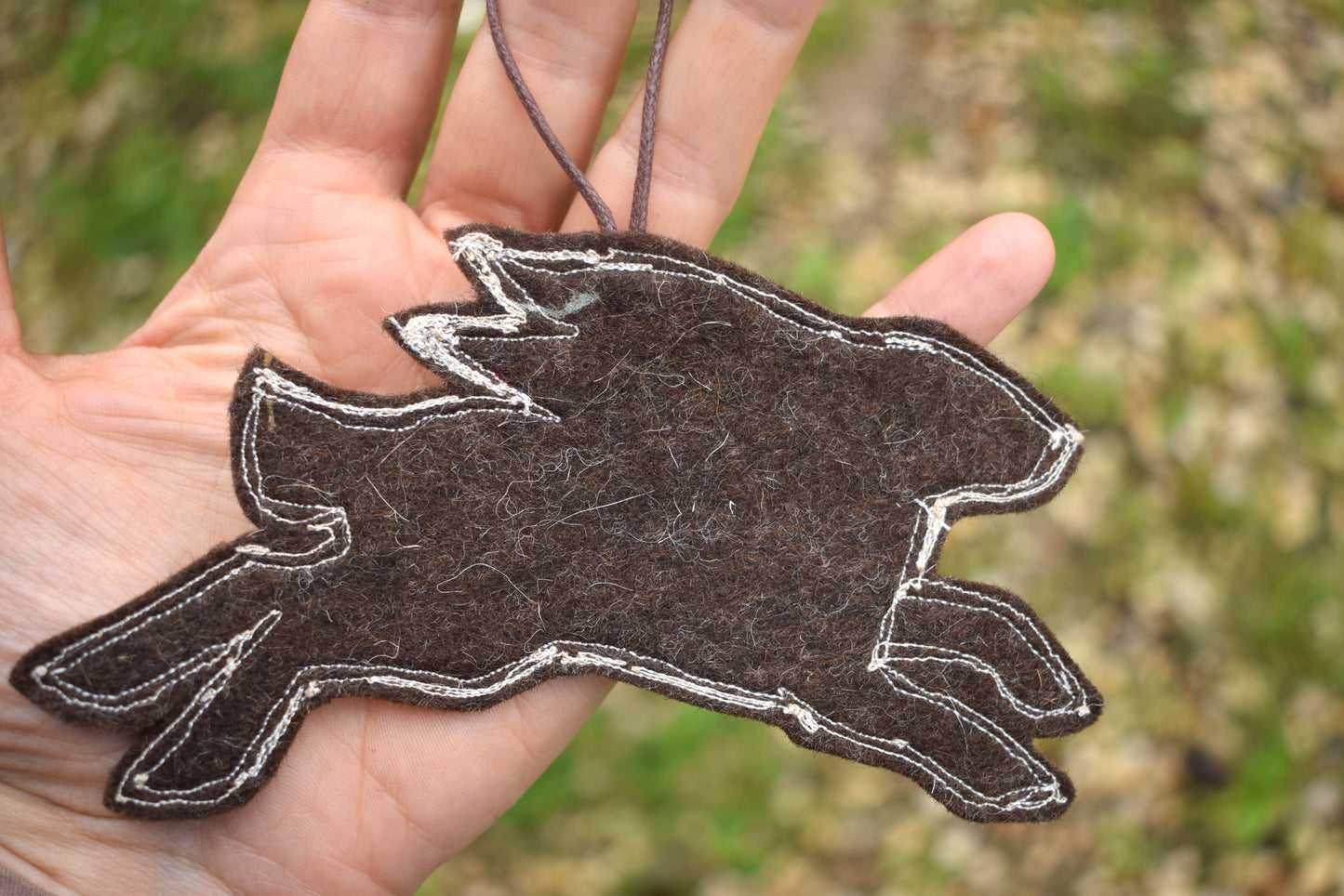 Embroidered felt leafy hare wall hanging