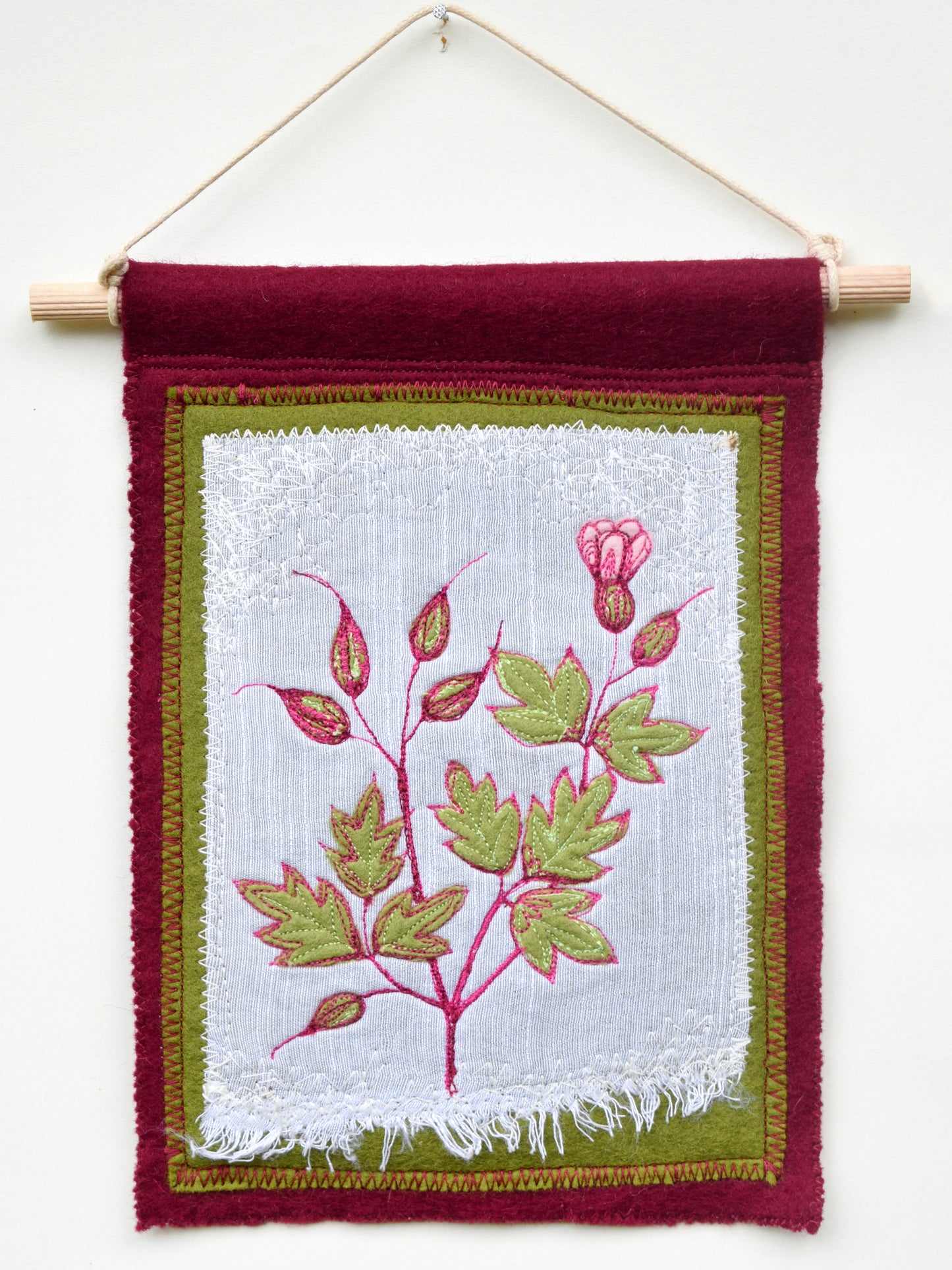 Herb Robert study - Embroidered felt wall hanging
