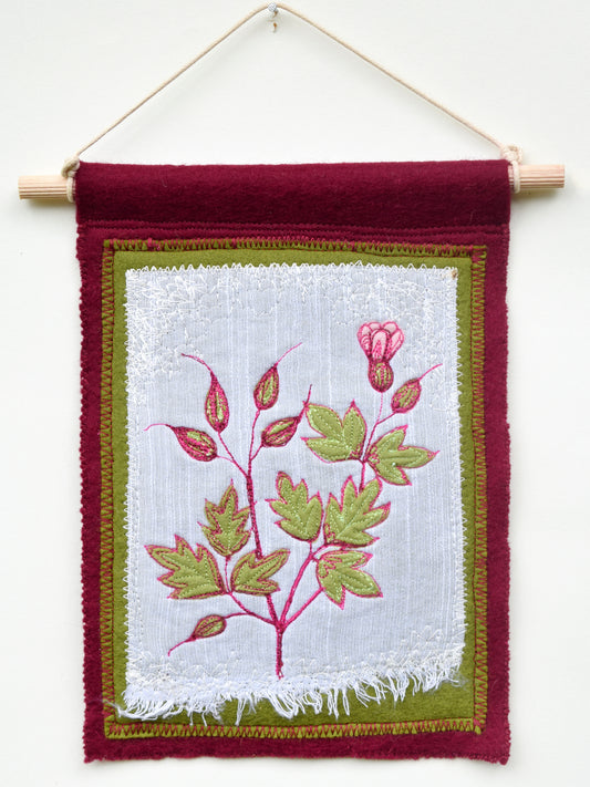 Herb Robert study - Embroidered felt wall hanging