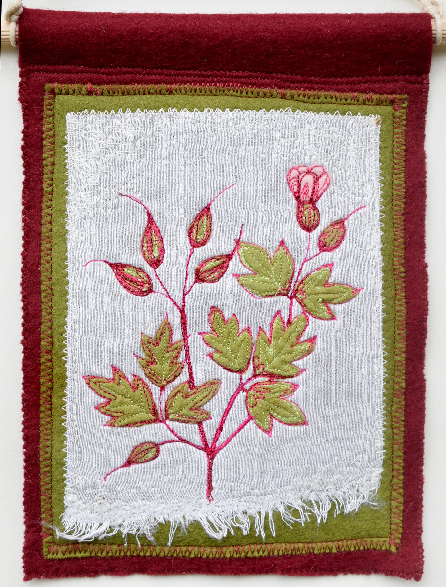 Herb Robert study - Embroidered felt wall hanging