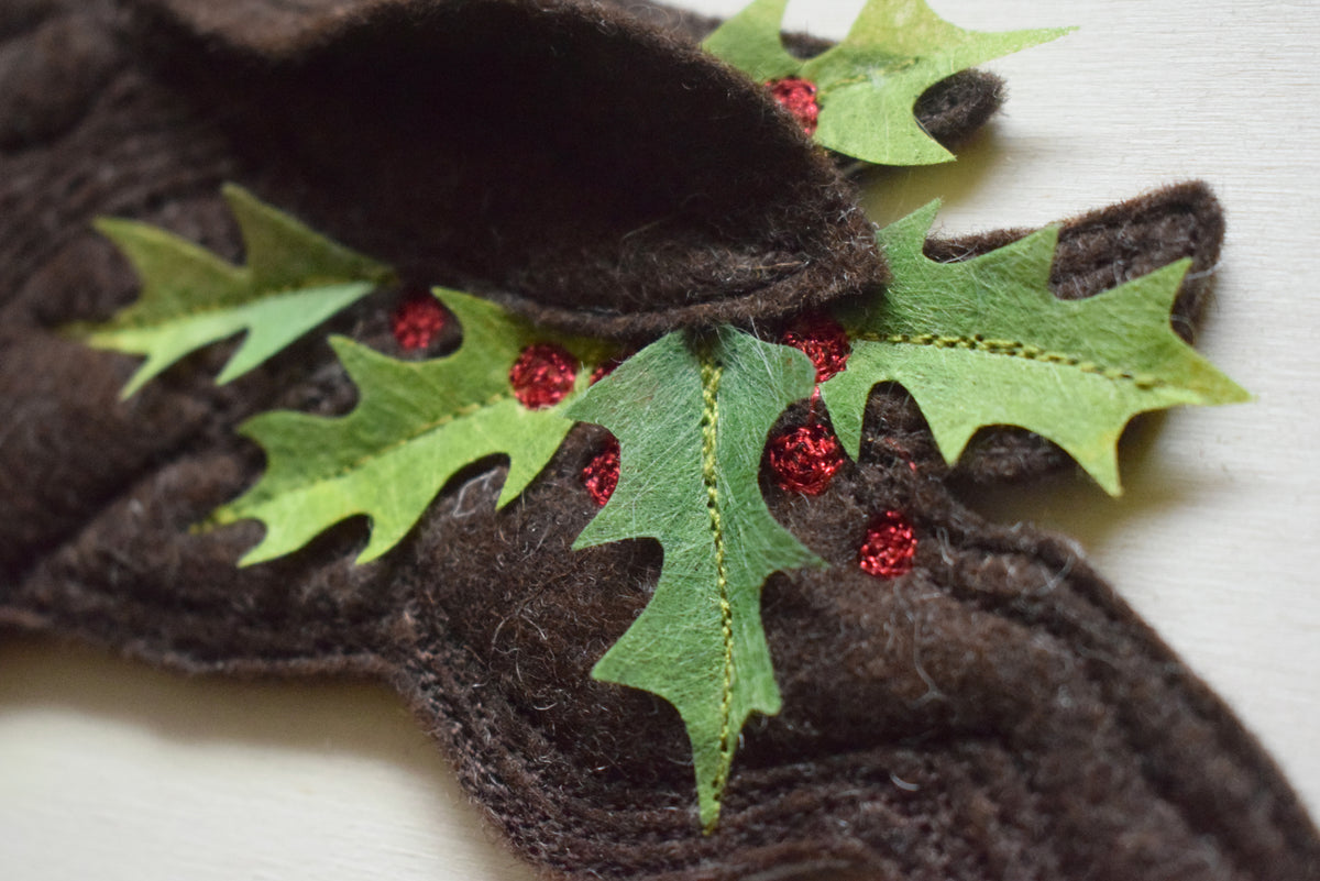 Christmas Holly Hare - felt wall hanging with embroidery and applique MADE TO ORDER