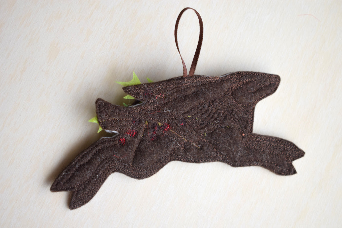 Christmas Holly Hare - felt wall hanging with embroidery and applique MADE TO ORDER