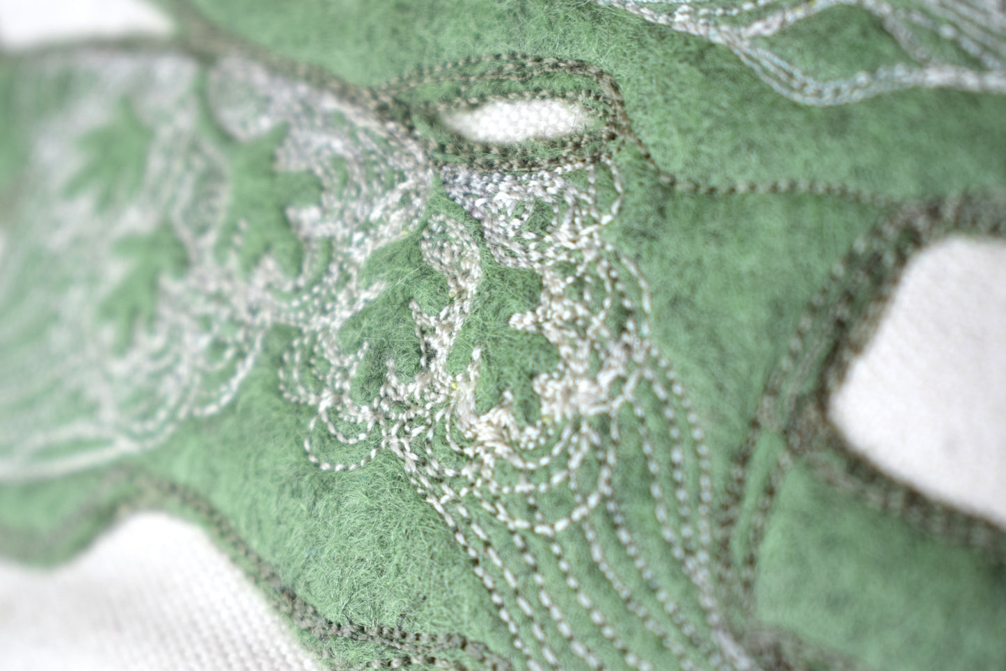 Embroidered leafy hare wall hanging