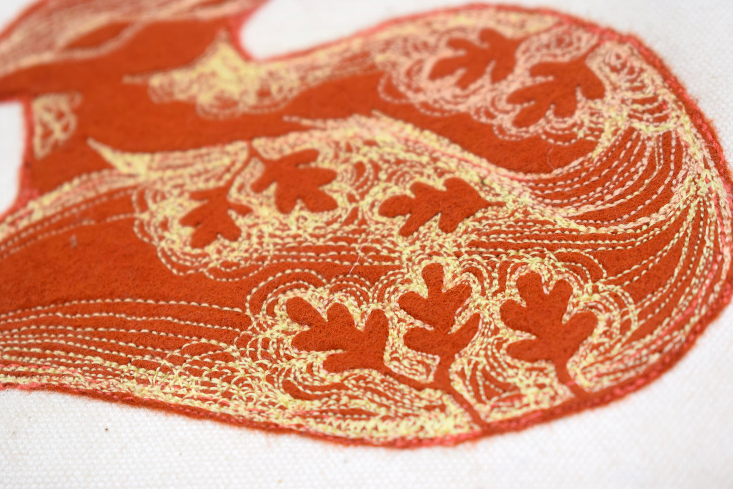 Embroidered leafy fox wall hanging