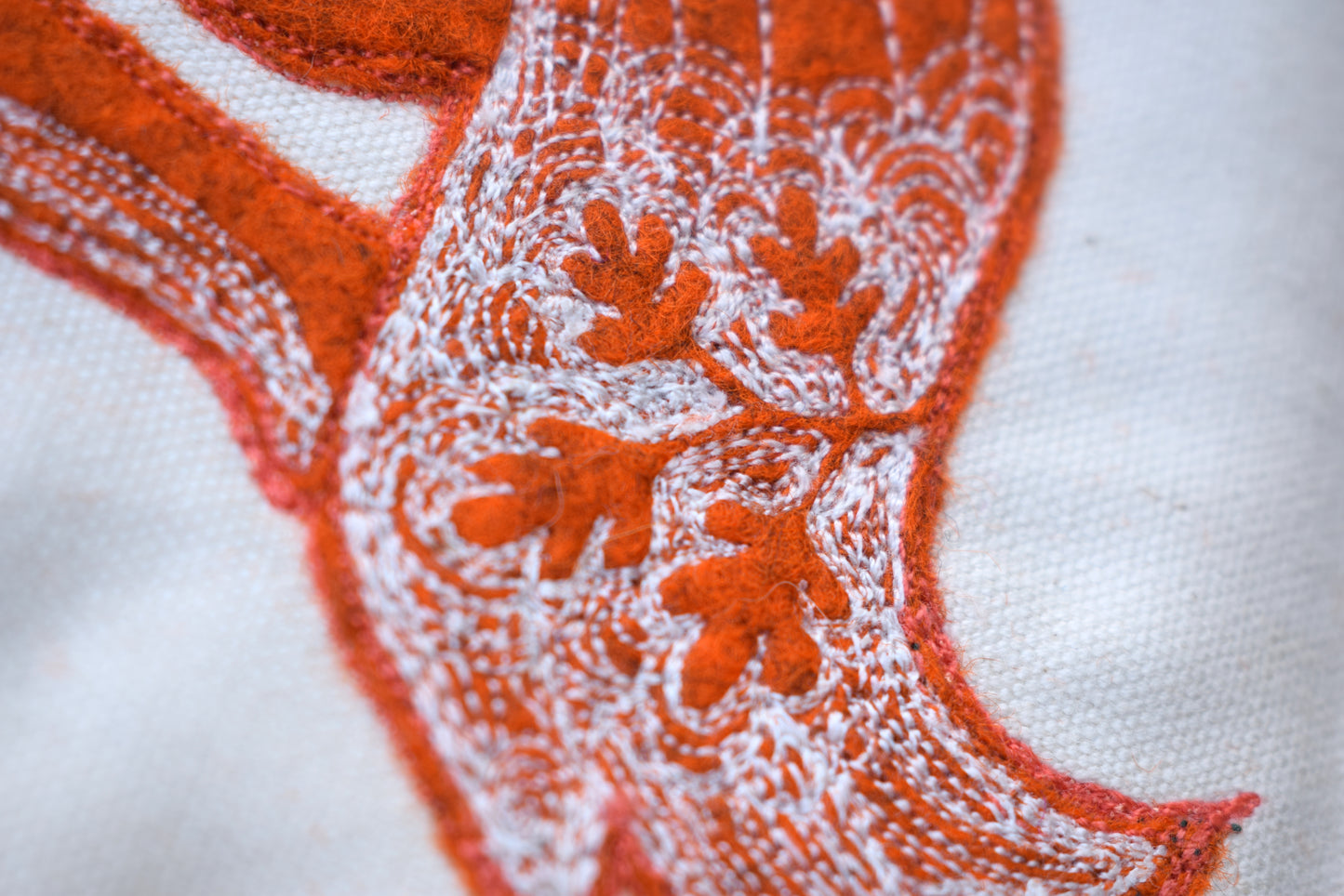 Embroidered leafy fox wall hanging