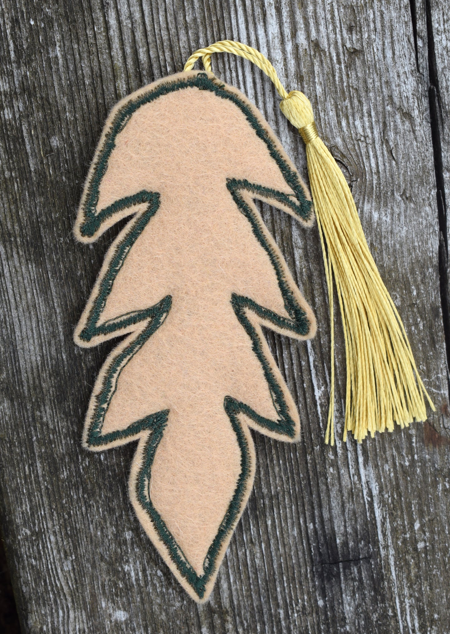 Leaf Bookmark - Merino felt and iridescent ribbon