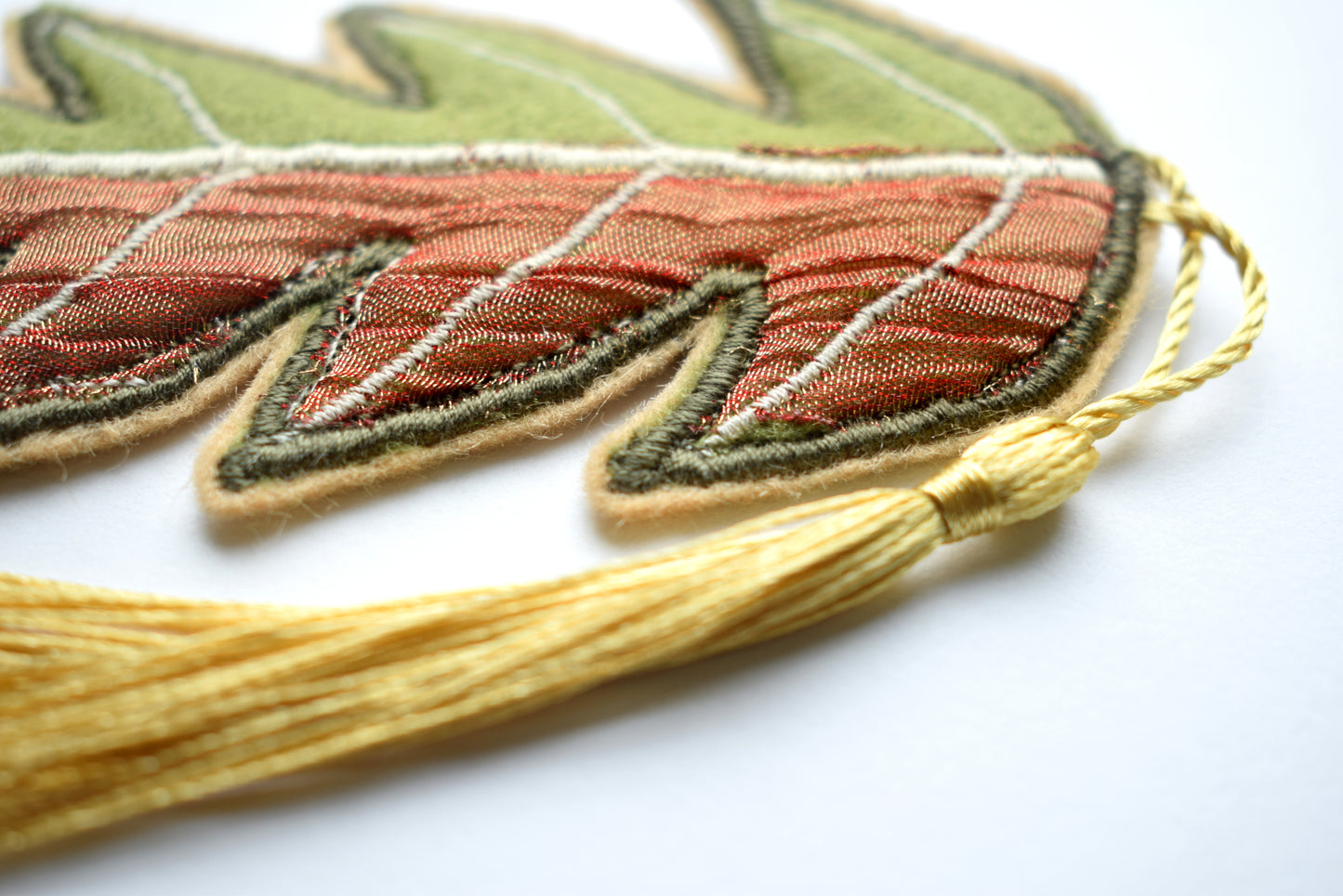 Leaf Bookmark - Merino felt and iridescent ribbon