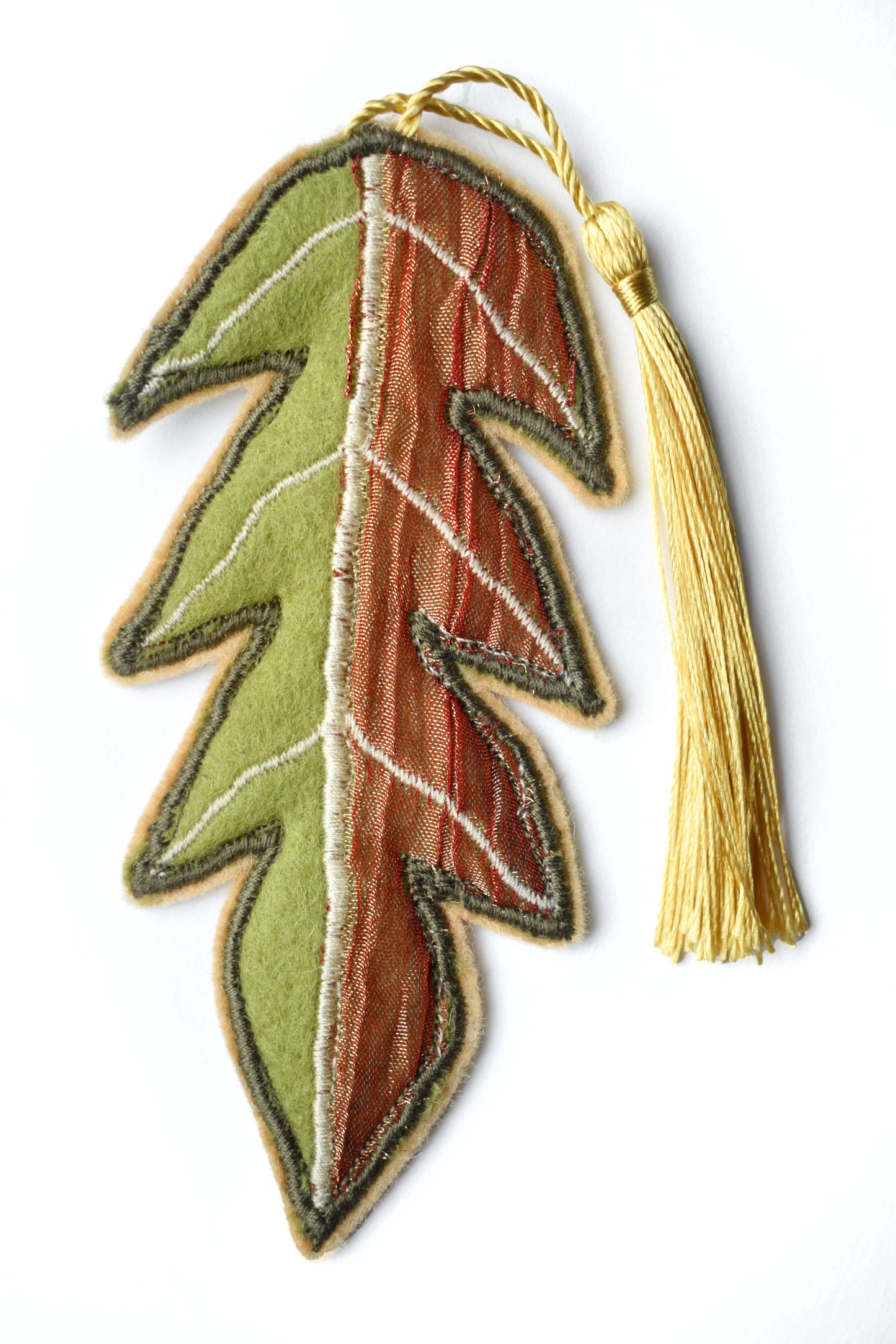 Leaf Bookmark - Merino felt and iridescent ribbon