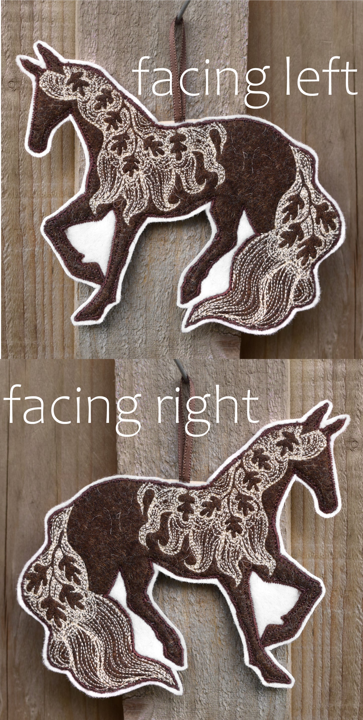 Leafy Pony, felt wall hanging with embroidery MADE TO ORDER