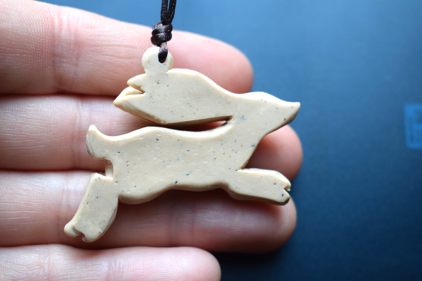 Running Hare Polymer Clay Pendant (b1)