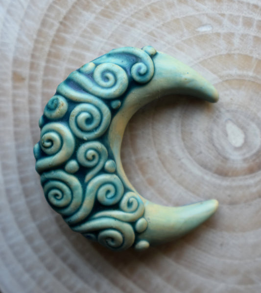 Moon Polymer Clay Brooch