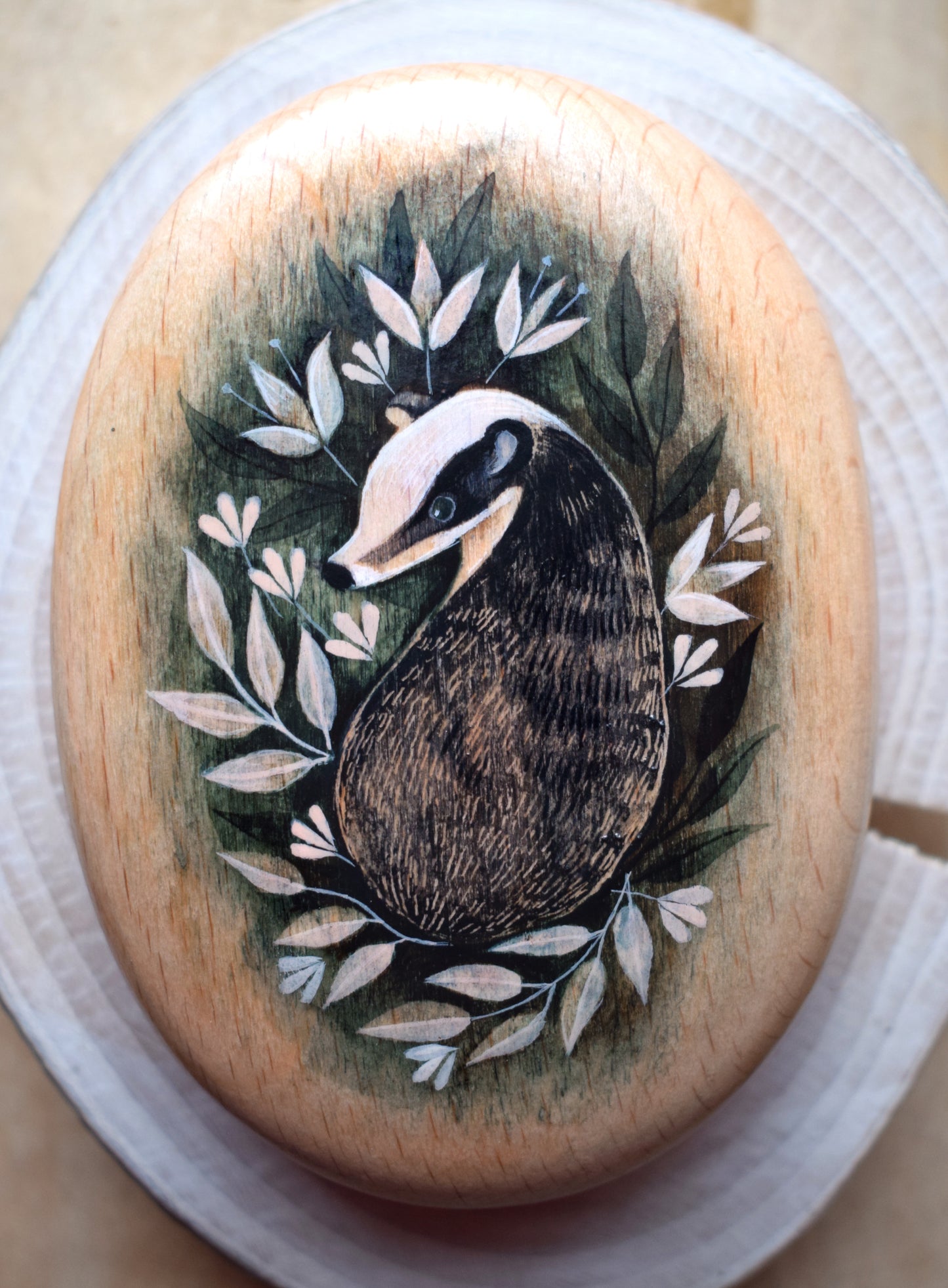 Watercolour on Beech - Badger