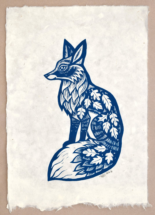 Deep Blue Screenprint on Mitsumata