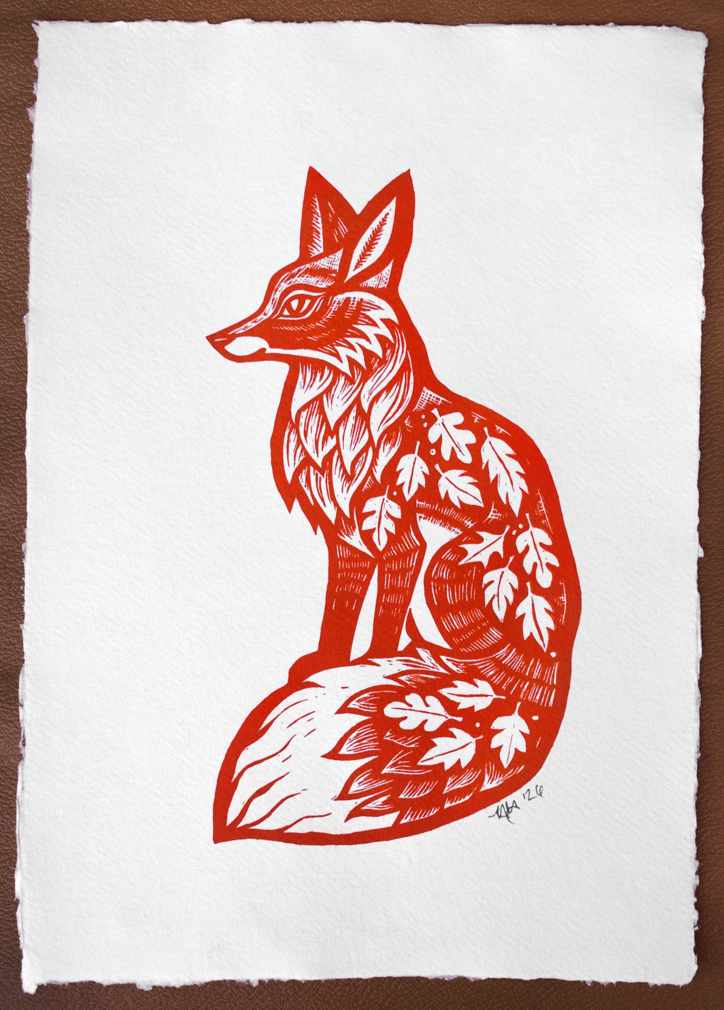 Burnt orange Screenprint on Khadi Cotton Rag (b24)
