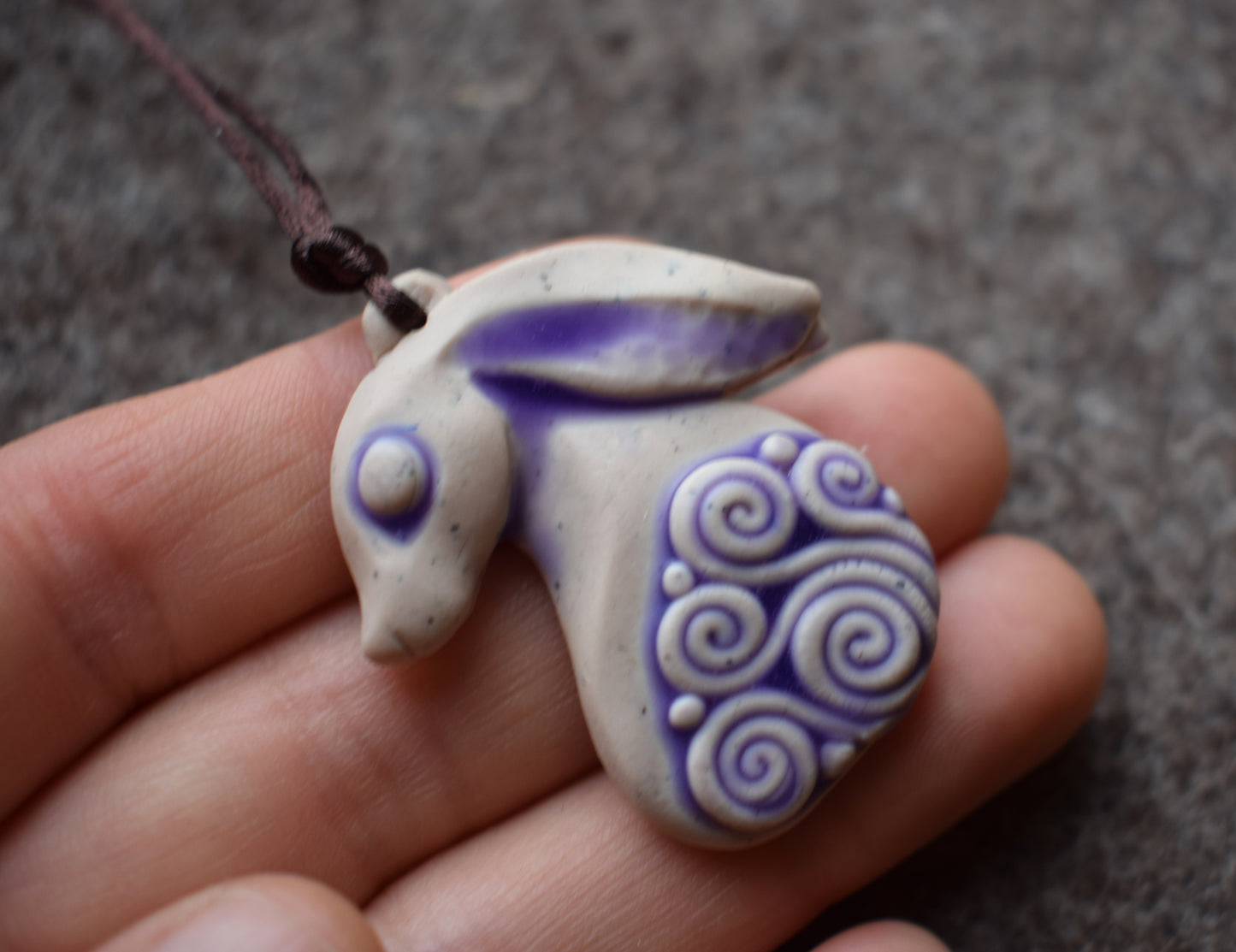Beige/Purple Rabbit Polymer Clay Pendant