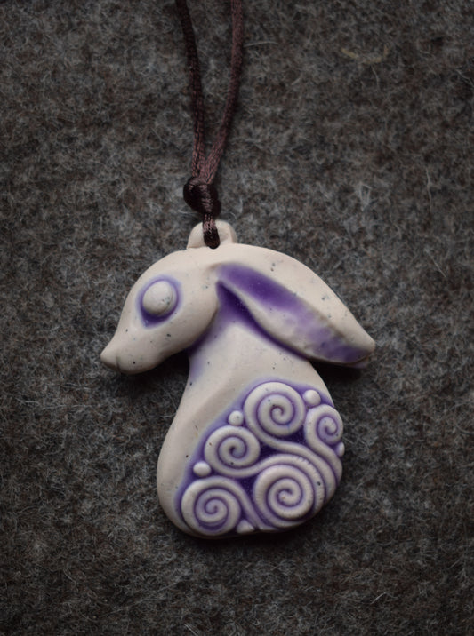 Beige/Purple Rabbit Polymer Clay Pendant