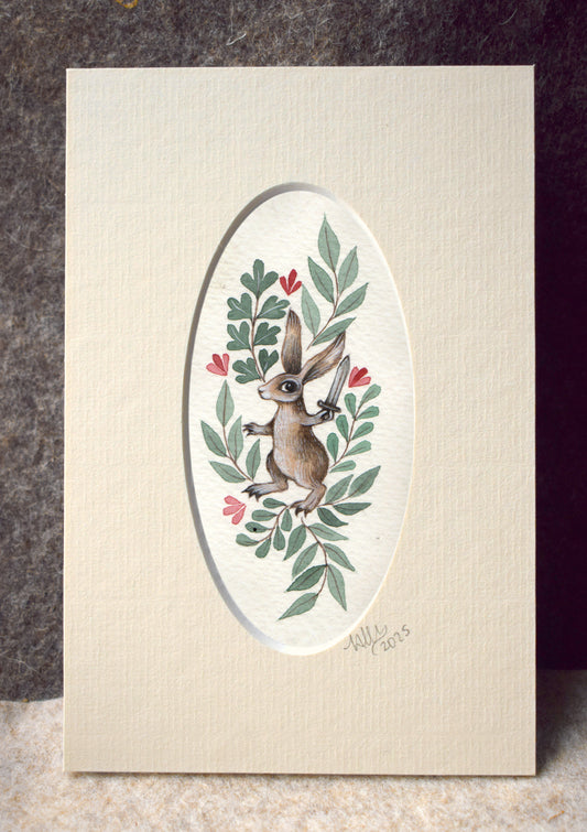 Original Miniature Watercolour - Battle Rabbit