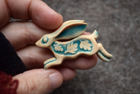 Brooch/Badge: Running Hare (Polymer Clay)