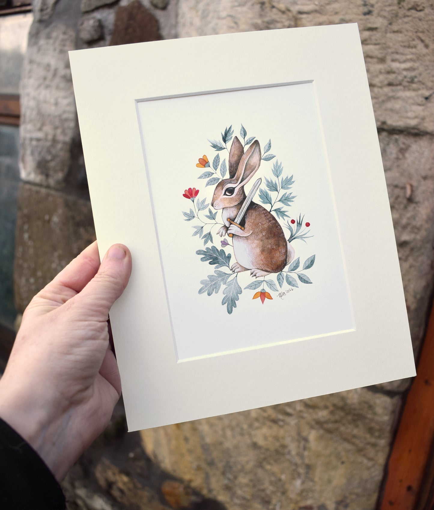 Battle Rabbit - Watercolour in Mount