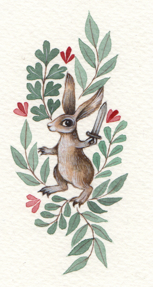 Original Miniature Watercolour - Battle Rabbit