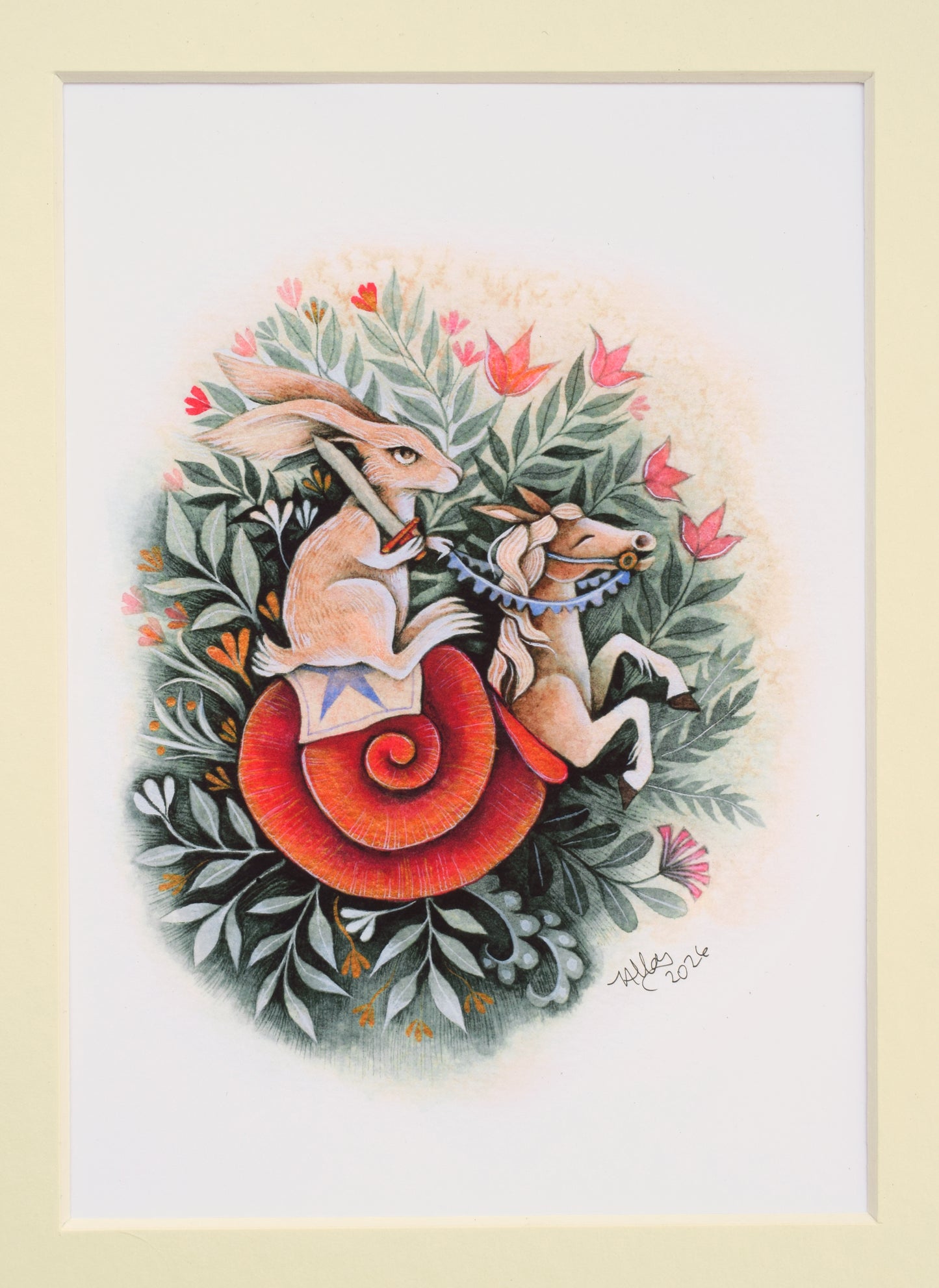 Battle Rabbit - Giclee Print of watercolour, mounted (unframed)