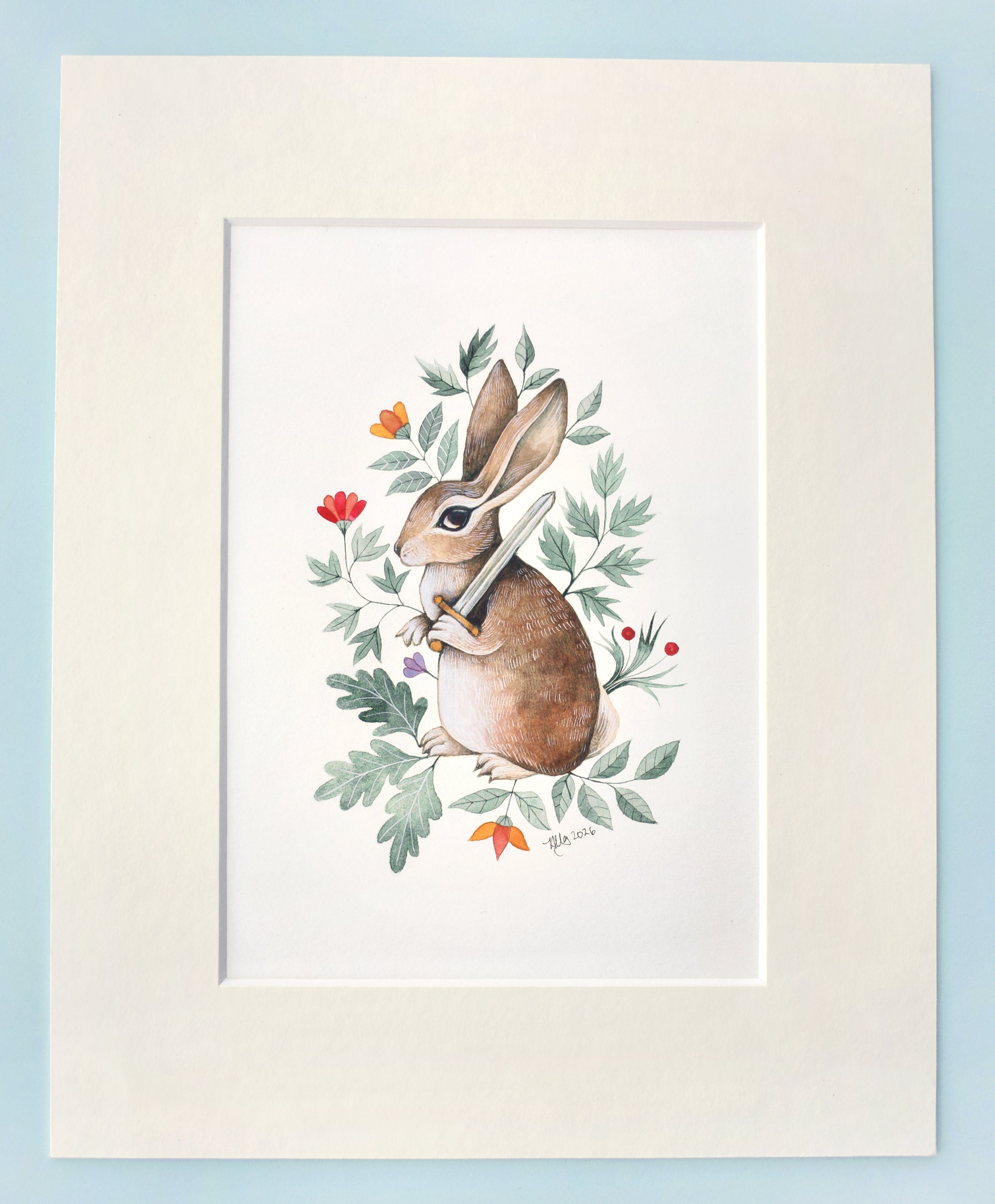 Battle Rabbit - Watercolour in Mount – TheWoodHermit