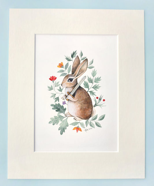 Battle Rabbit - Watercolour in Mount
