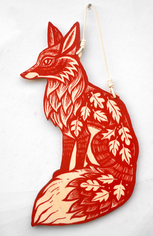 Burnt Orange Wooden Fox Wall Hanging (b22)
