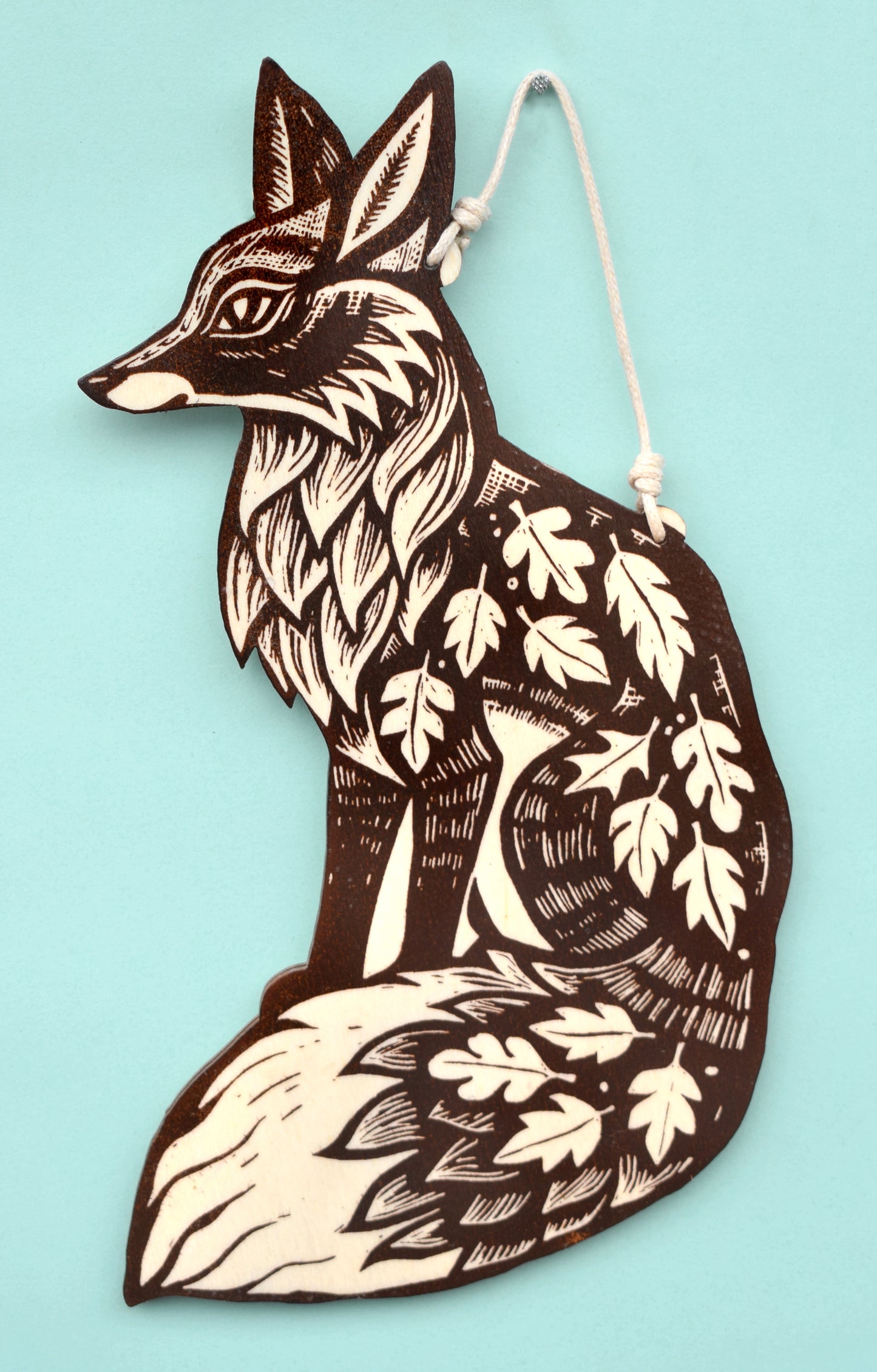 Brown Fox - Screen printed wood Wall Hanging (b29)