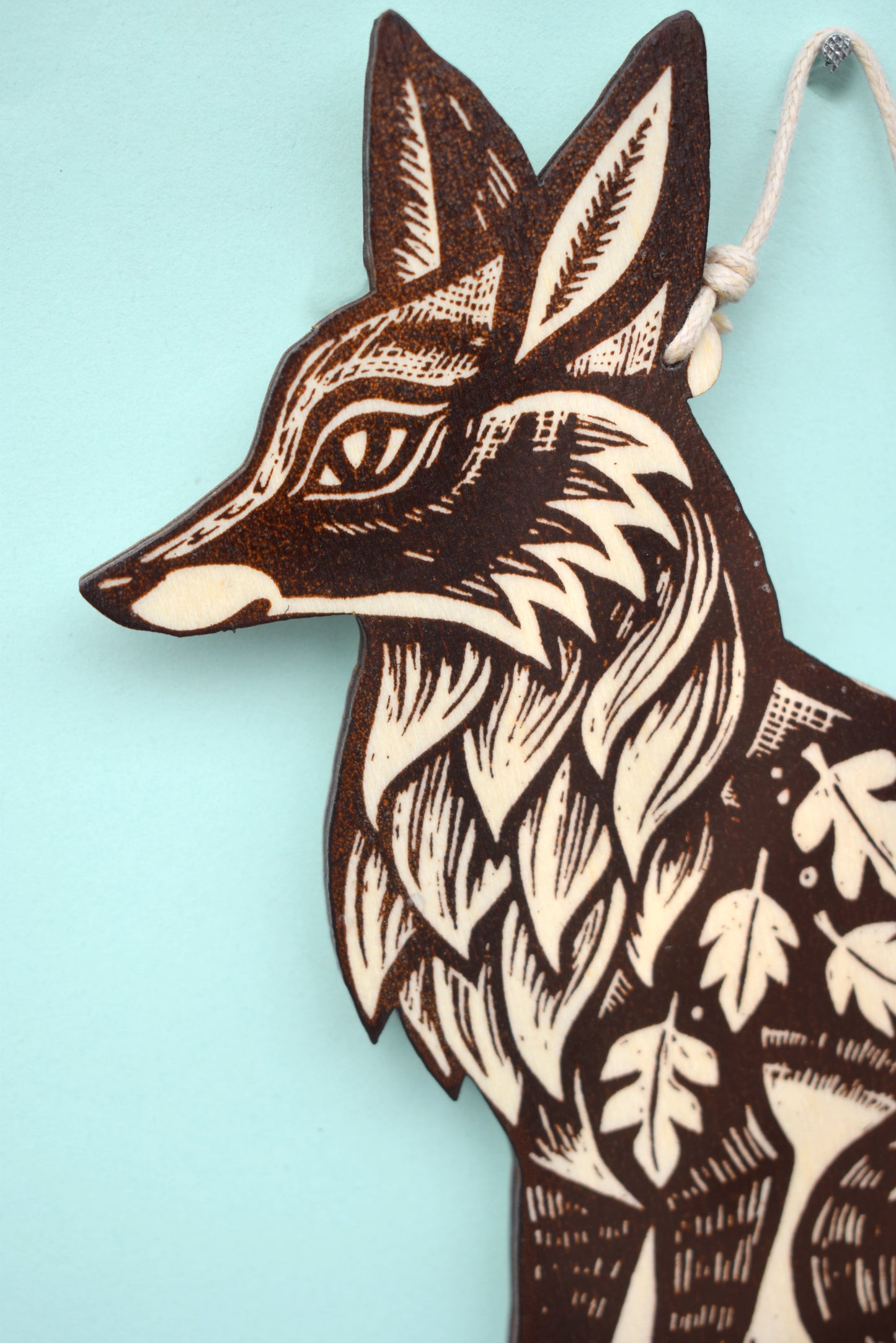 Brown Fox - Screen printed wood Wall Hanging (b29)