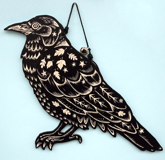 Crow Wall hanging - Wood, Screen printed by hand (b31)
