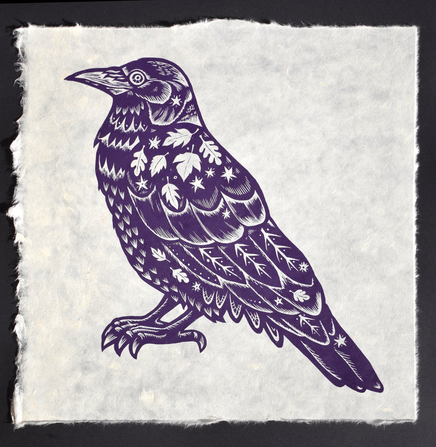 Leafy Starry Crow - Screen print on Mitsumata