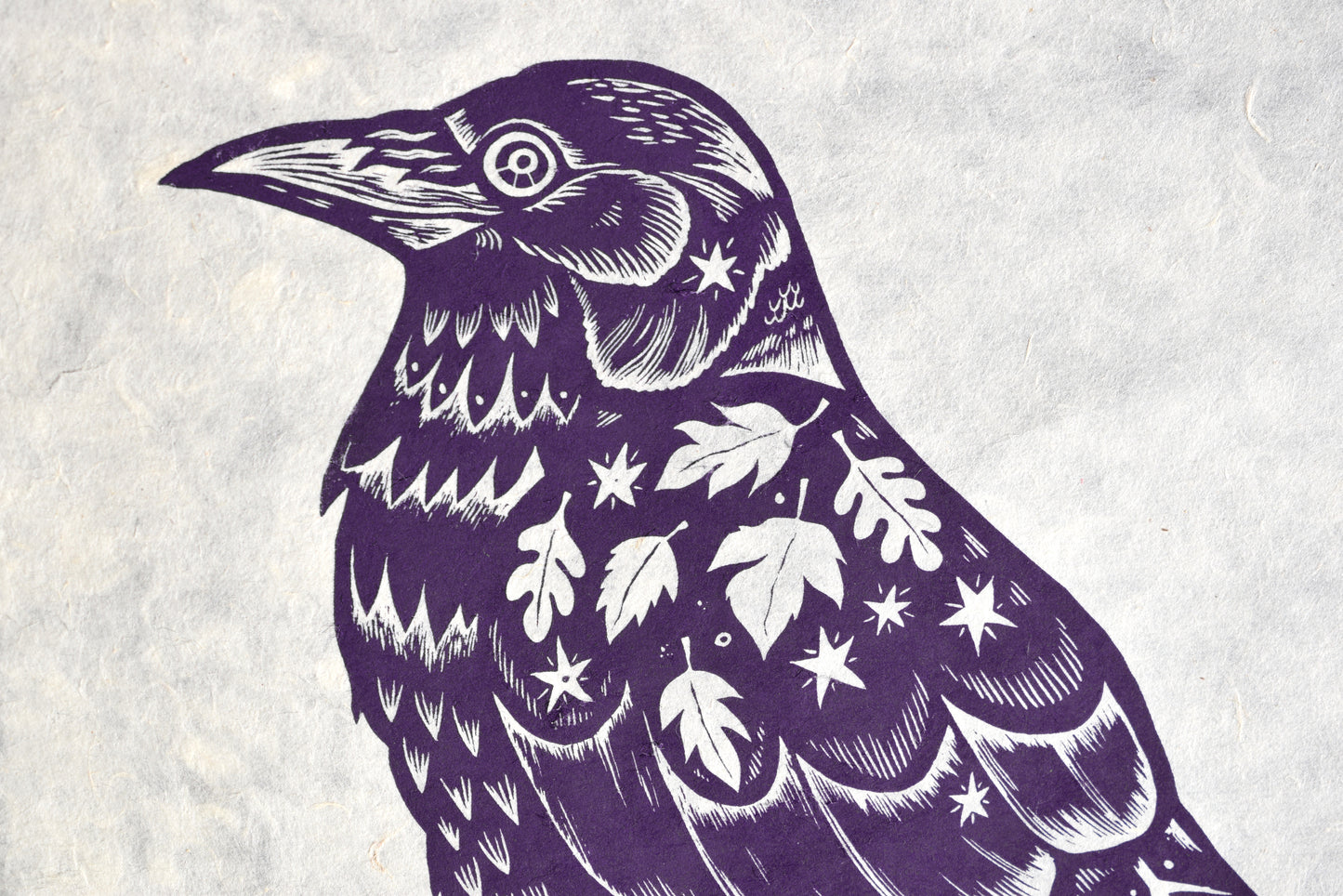 Leafy Starry Crow - Screen print on Mitsumata