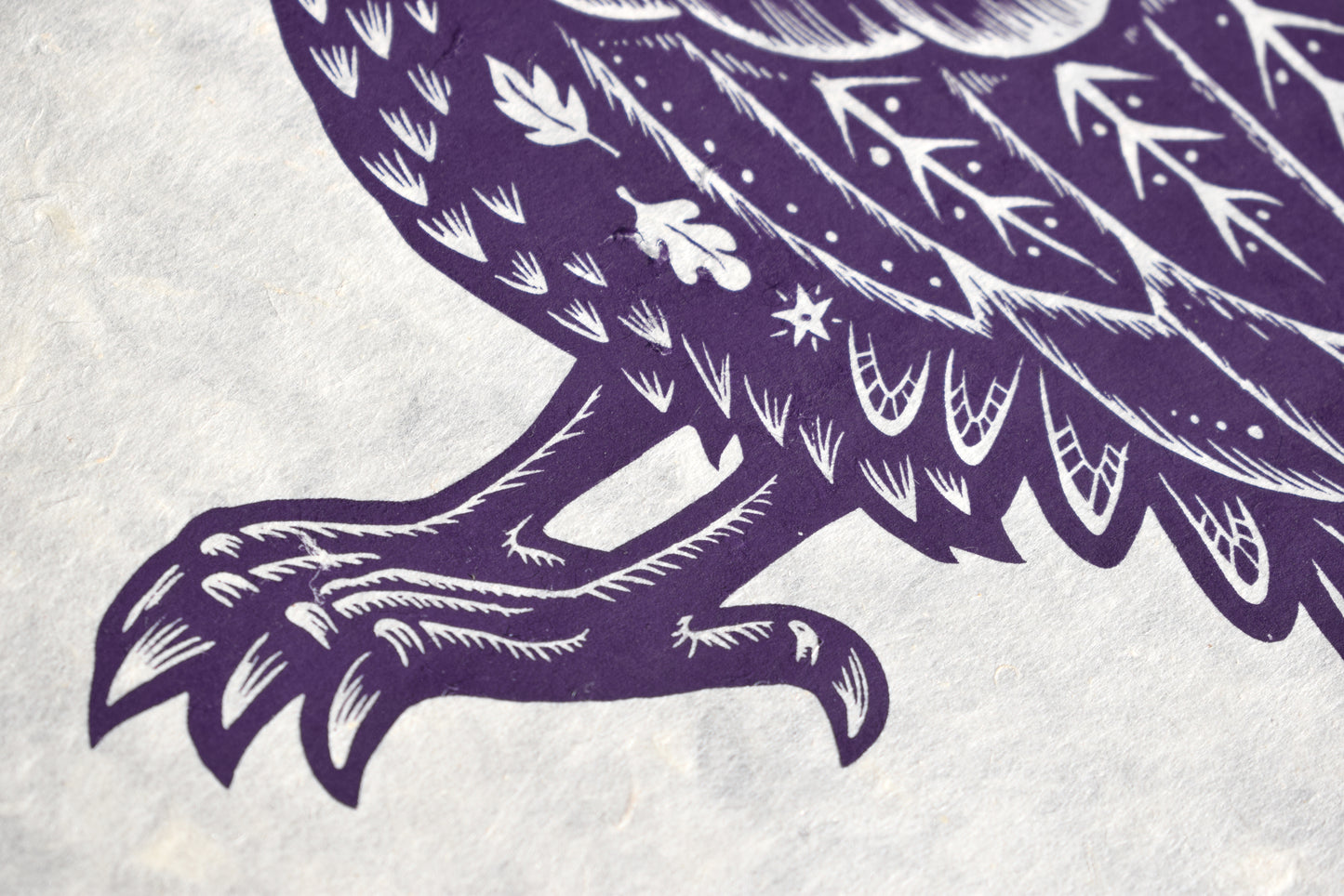 Leafy Starry Crow - Screen print on Mitsumata
