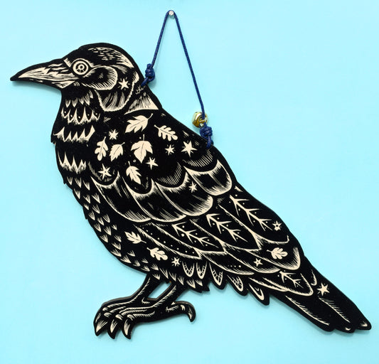Crow Wall hanging - Wood, Screen printed by hand (b30