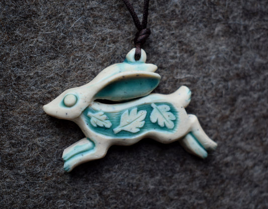 Running Hare Polymer Clay Pendant (b13)