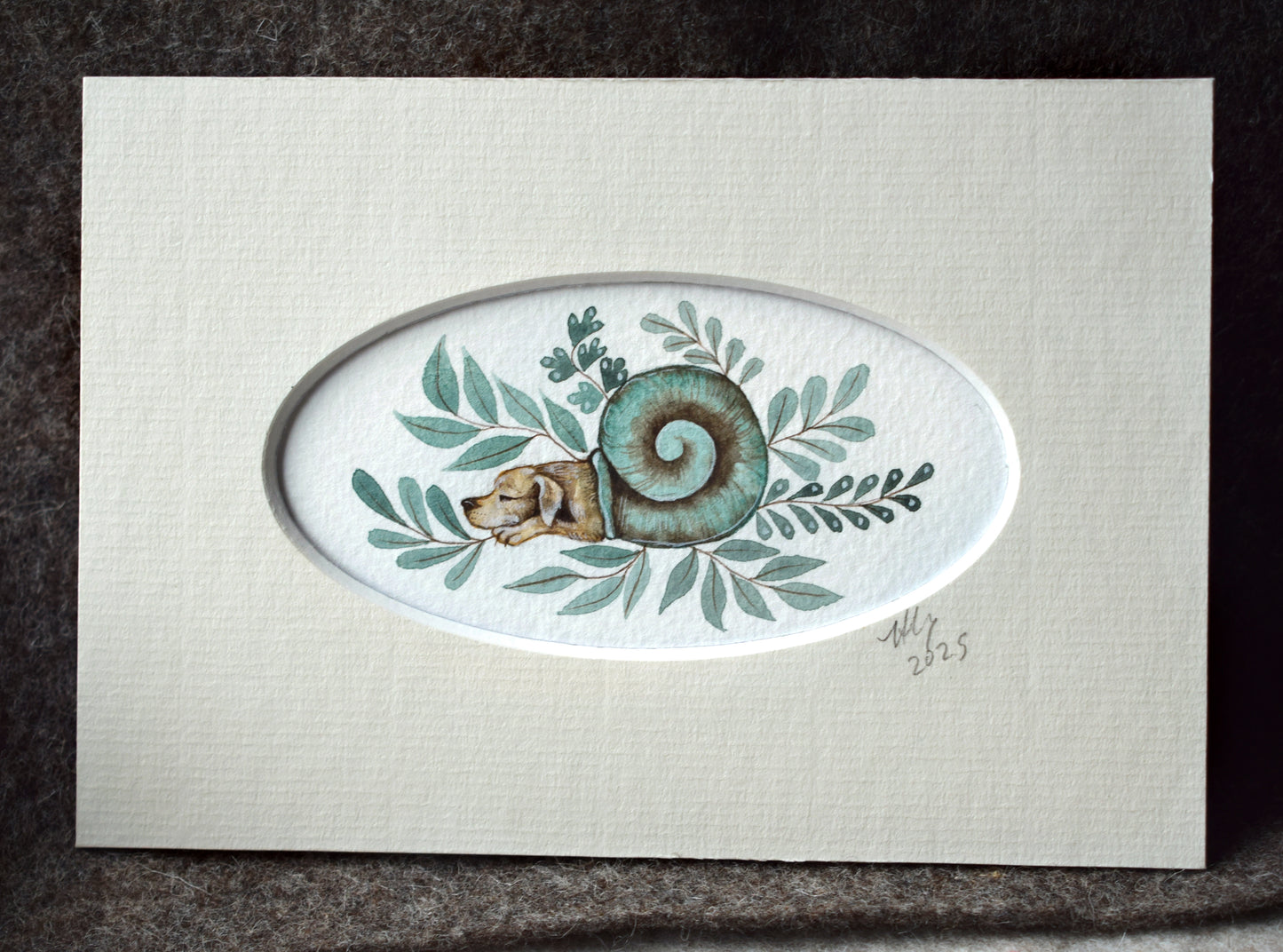 Original Miniature Watercolour - Dog Snail