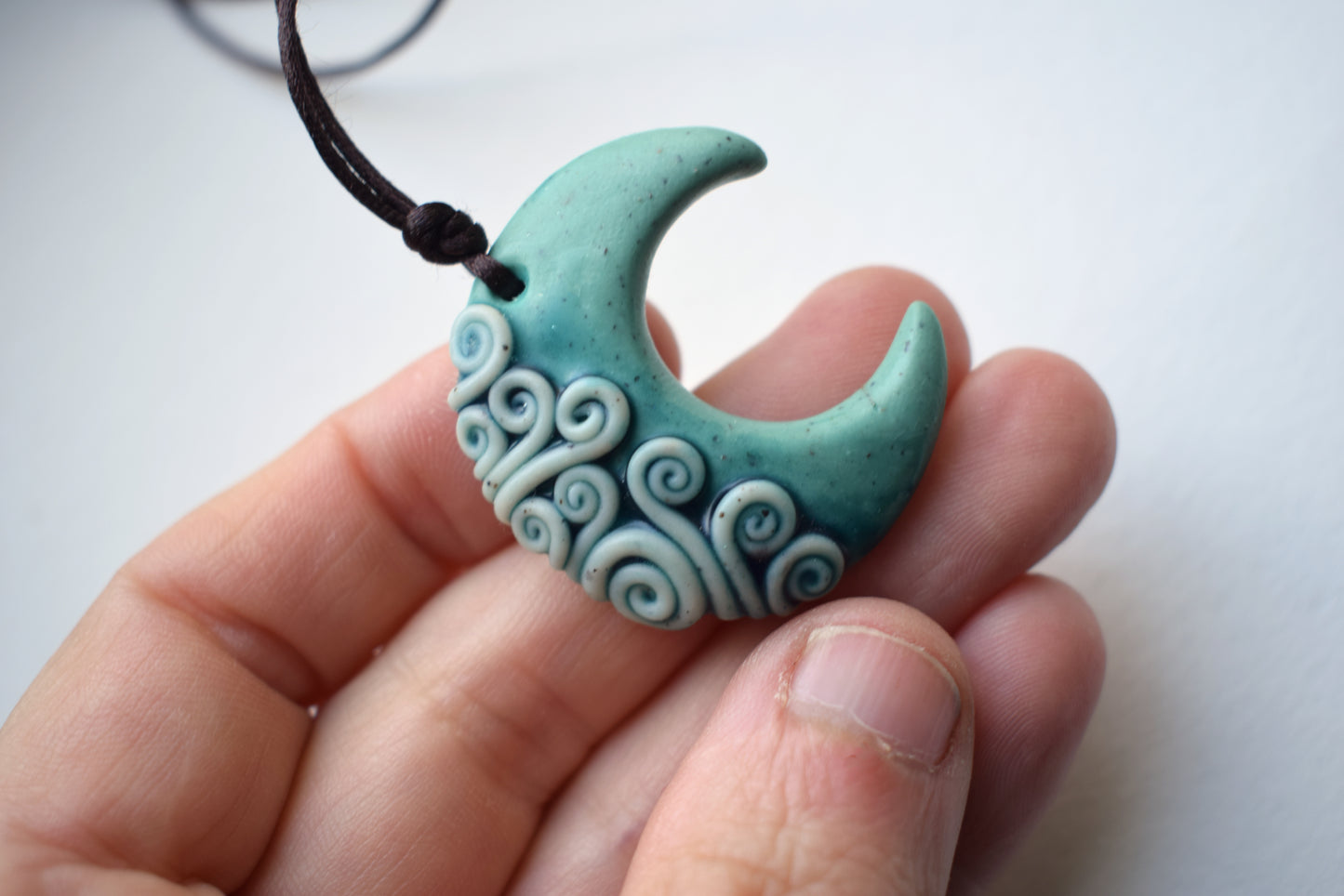 Green Swirls Polymer Clay Pendant 2 (b1)