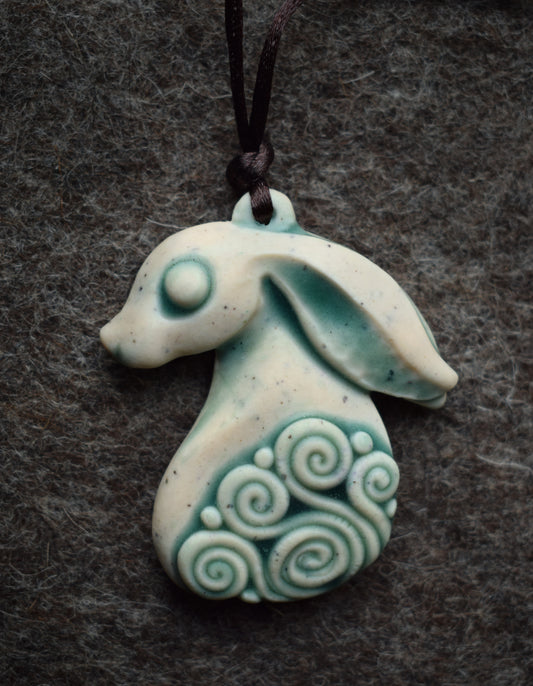 Green Rabbit Polymer Clay Pendant (b11)