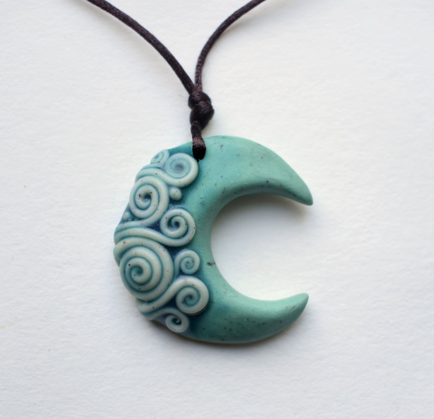 Green Swirls Polymer Clay Pendant 2 (b1)