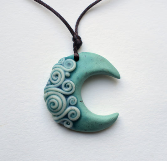 Green Swirls Polymer Clay Pendant 2 (b1)