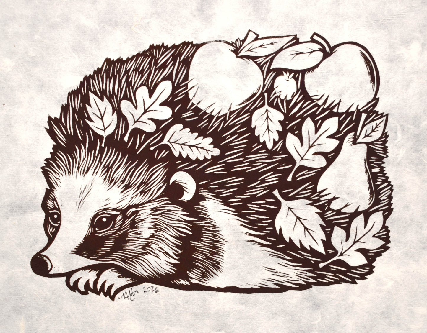 Edith the Hedgehog - Screenprint on Mitsumata (b29)
