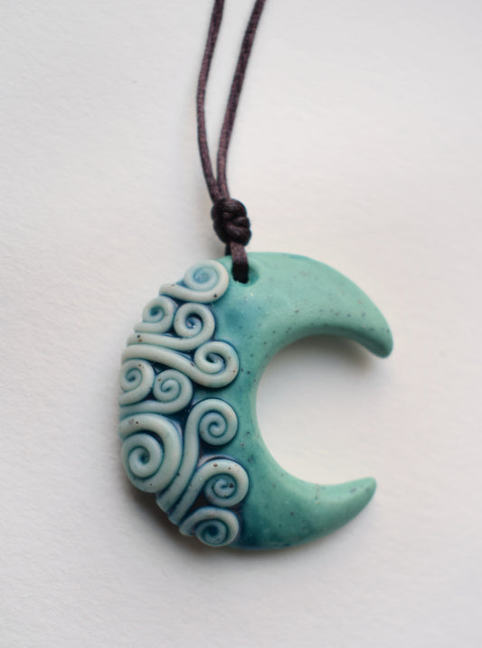 Green Swirls Polymer Clay Pendant 1 (b1)