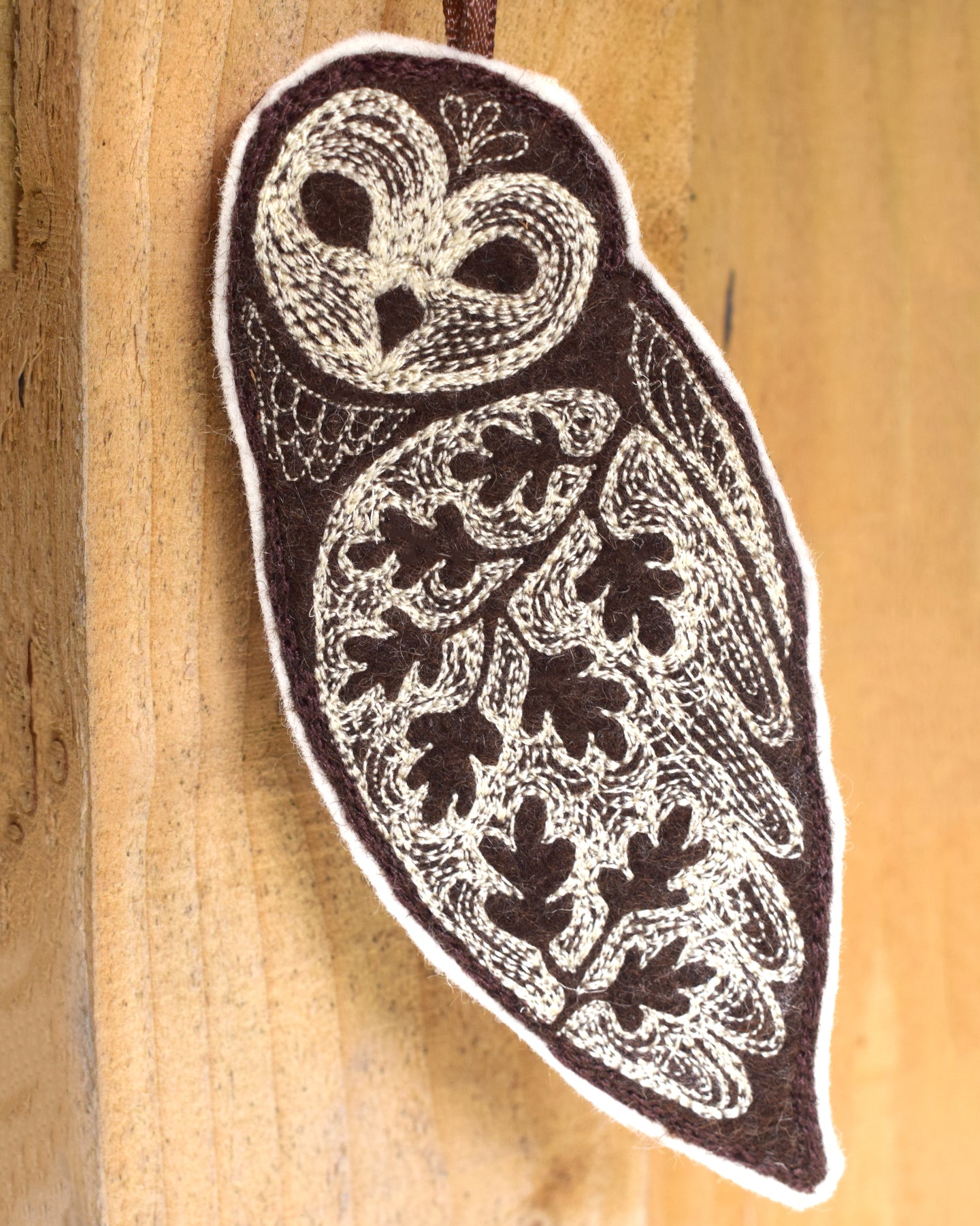 Brown Owl, felt wall hanging with embroidery MADE TO ORDER