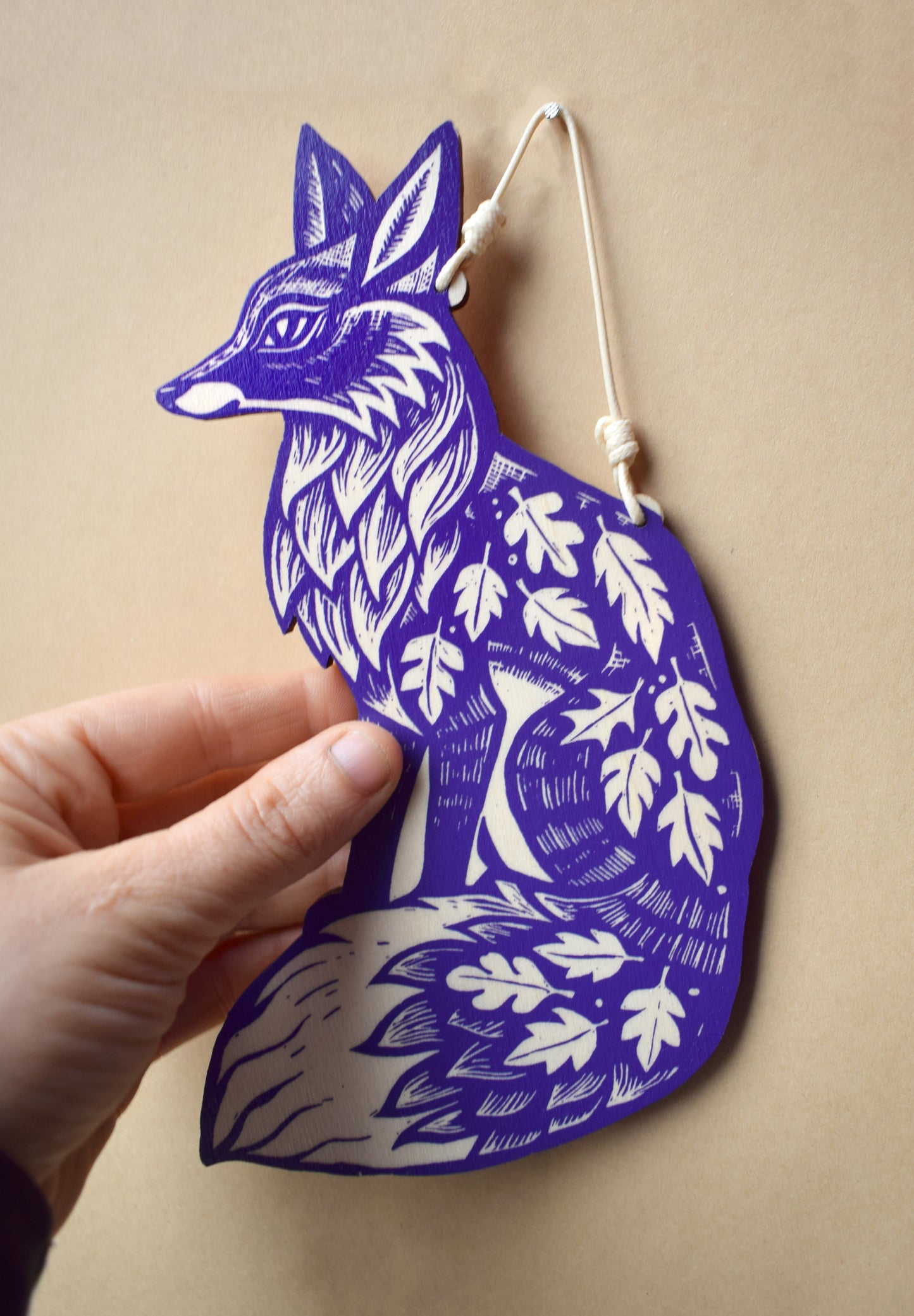 Purple Wooden Fox Wall Hanging (b30)
