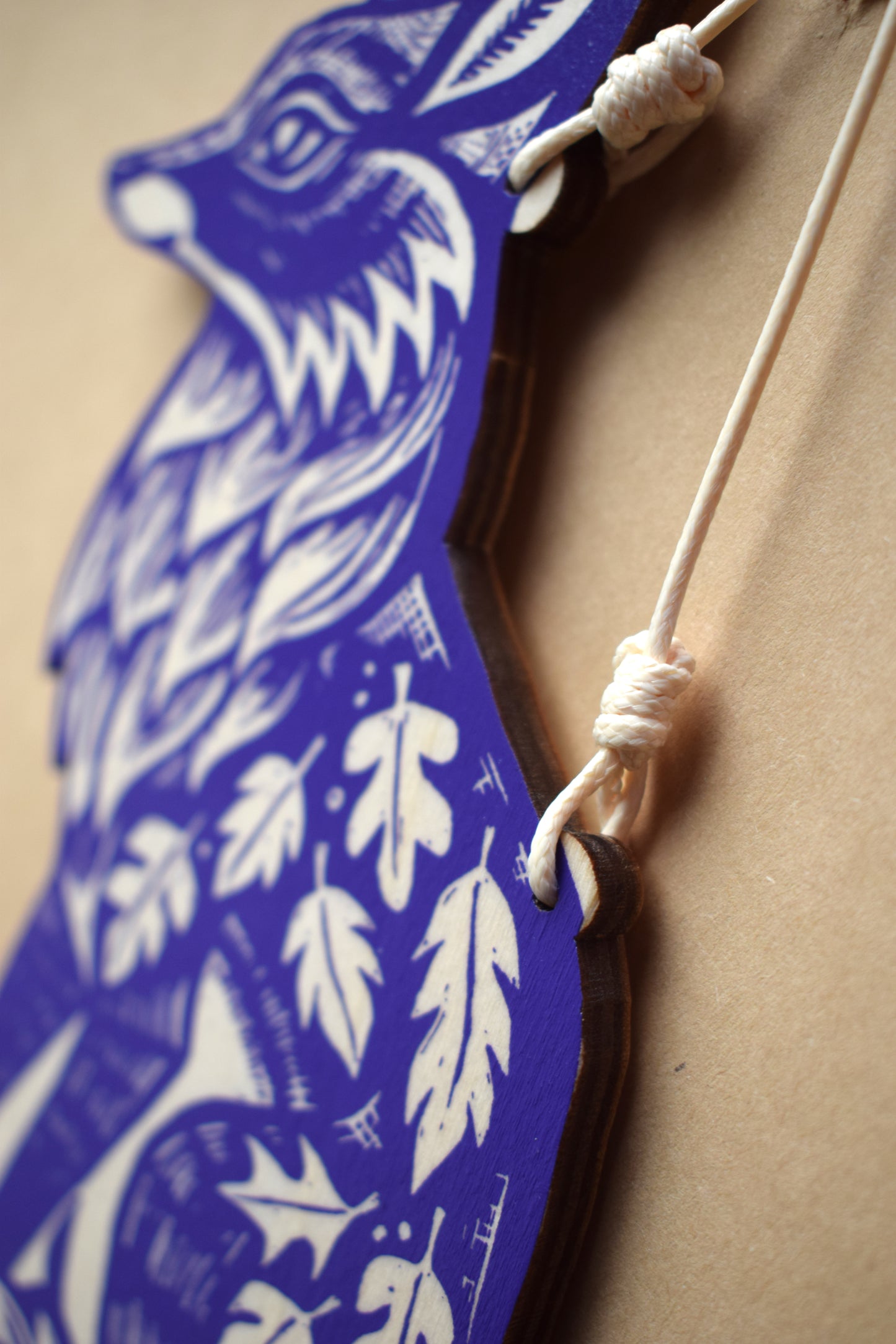 Purple Wooden Fox Wall Hanging (b30)