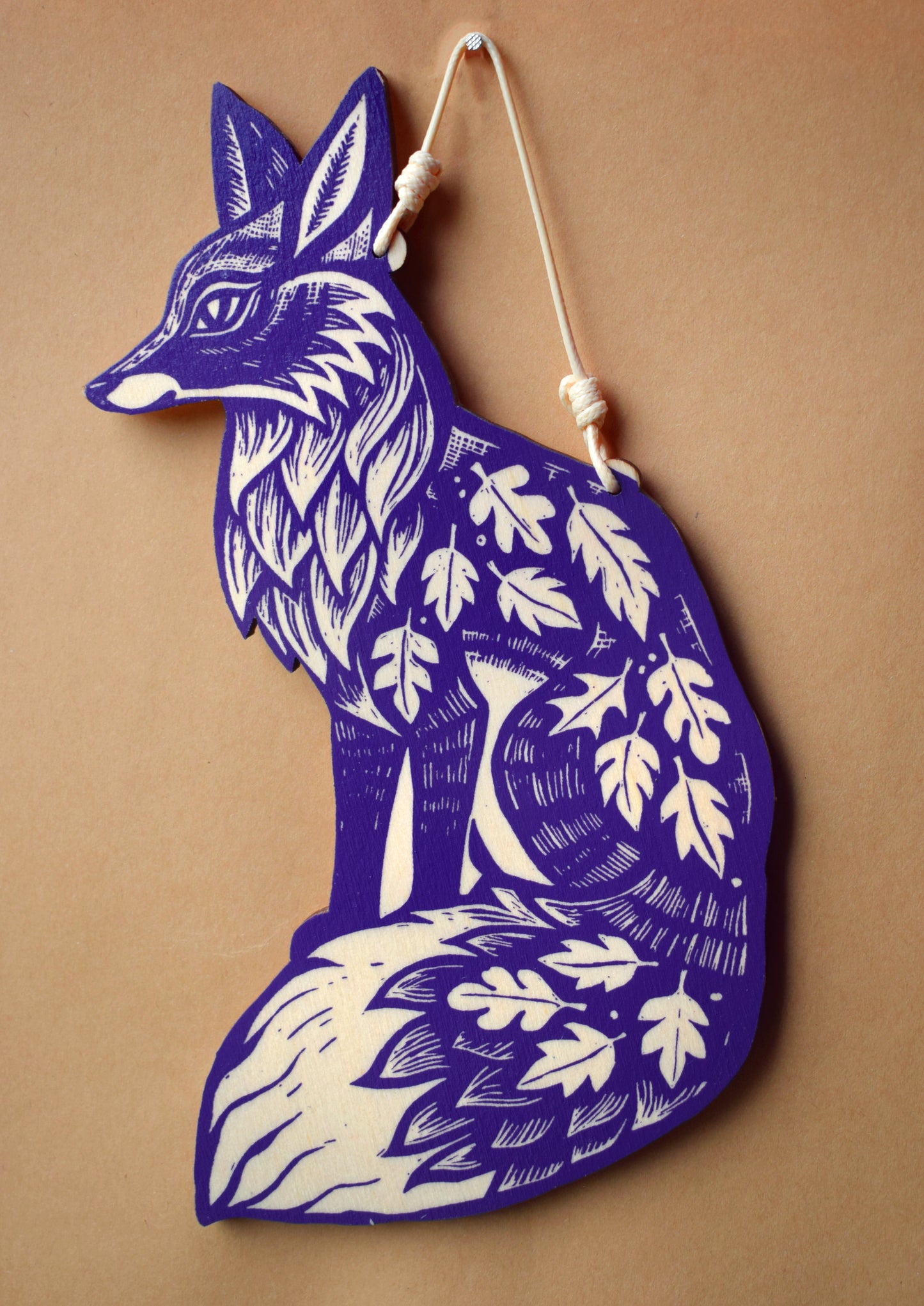 Purple Wooden Fox Wall Hanging (b30)