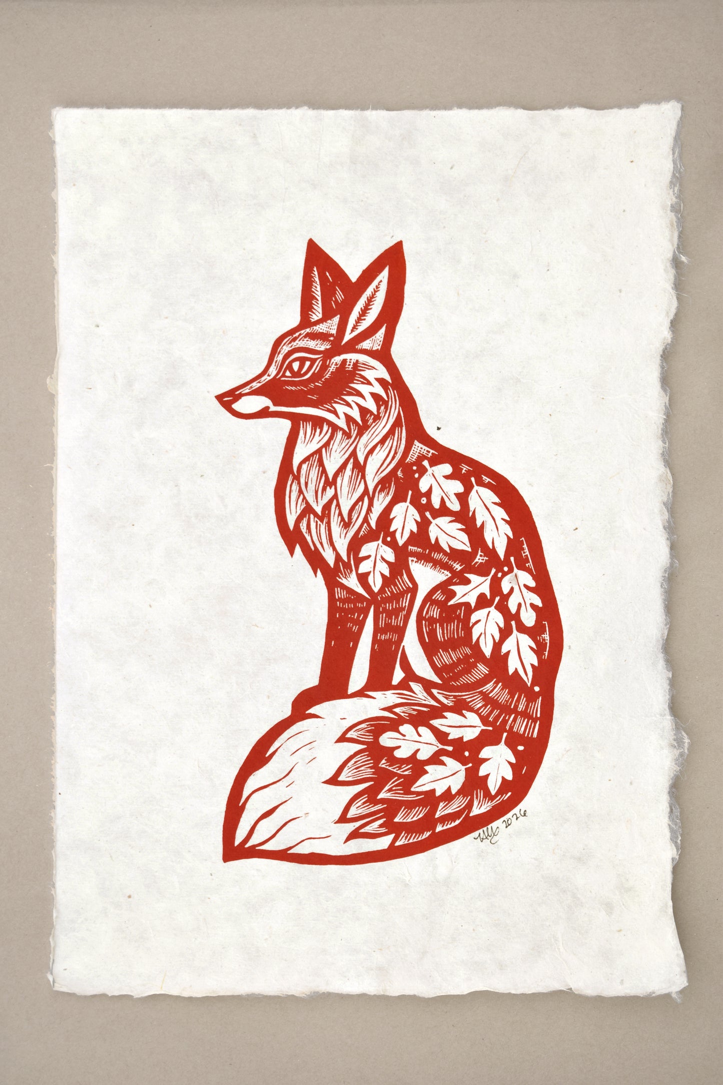 Burnt Orange Fox Screenprint on Mitsumata (b24)