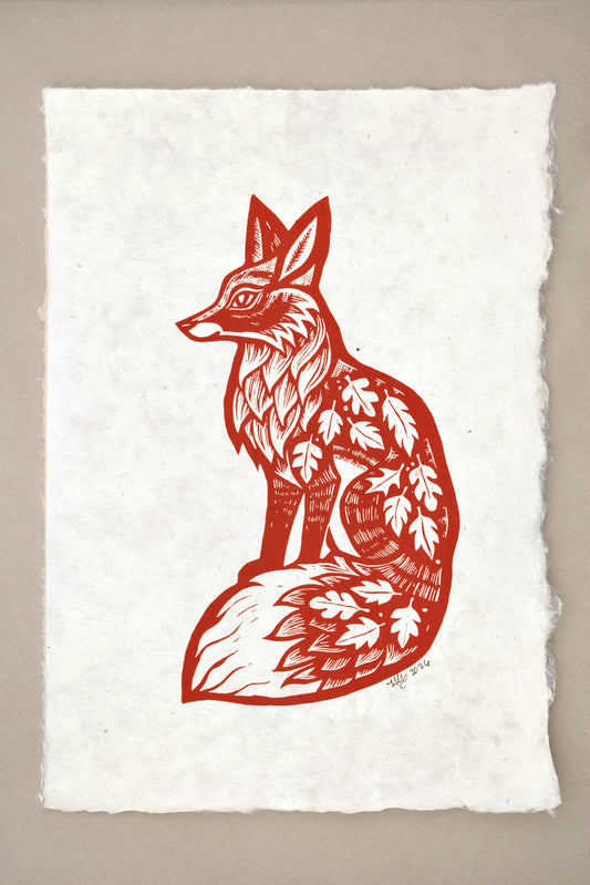 Burnt Orange Fox Screenprint on Mitsumata (b24)